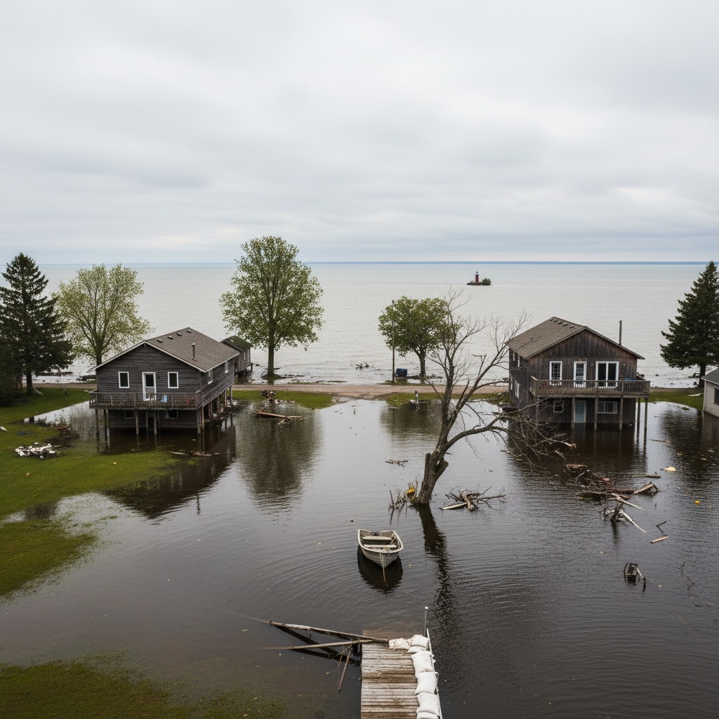 Floodwaters encroaching on residential neighbourhood