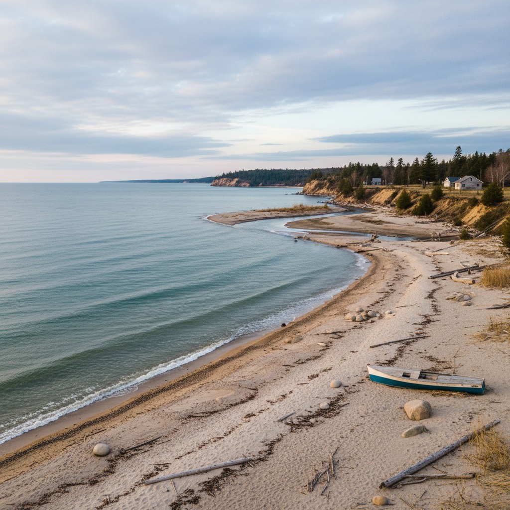 Lake Huron shoreline showing exposed lake bed during low water levels