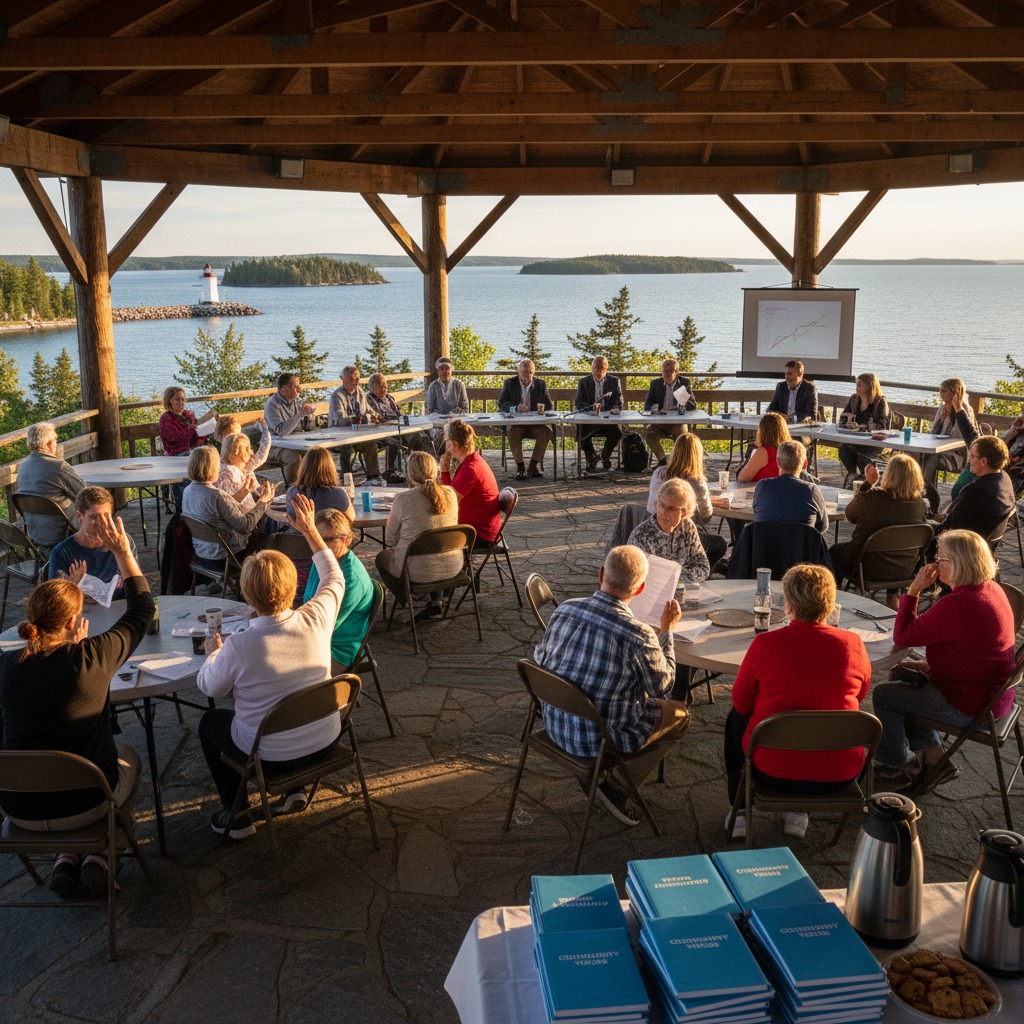 Small town municipal building with Canadian flag