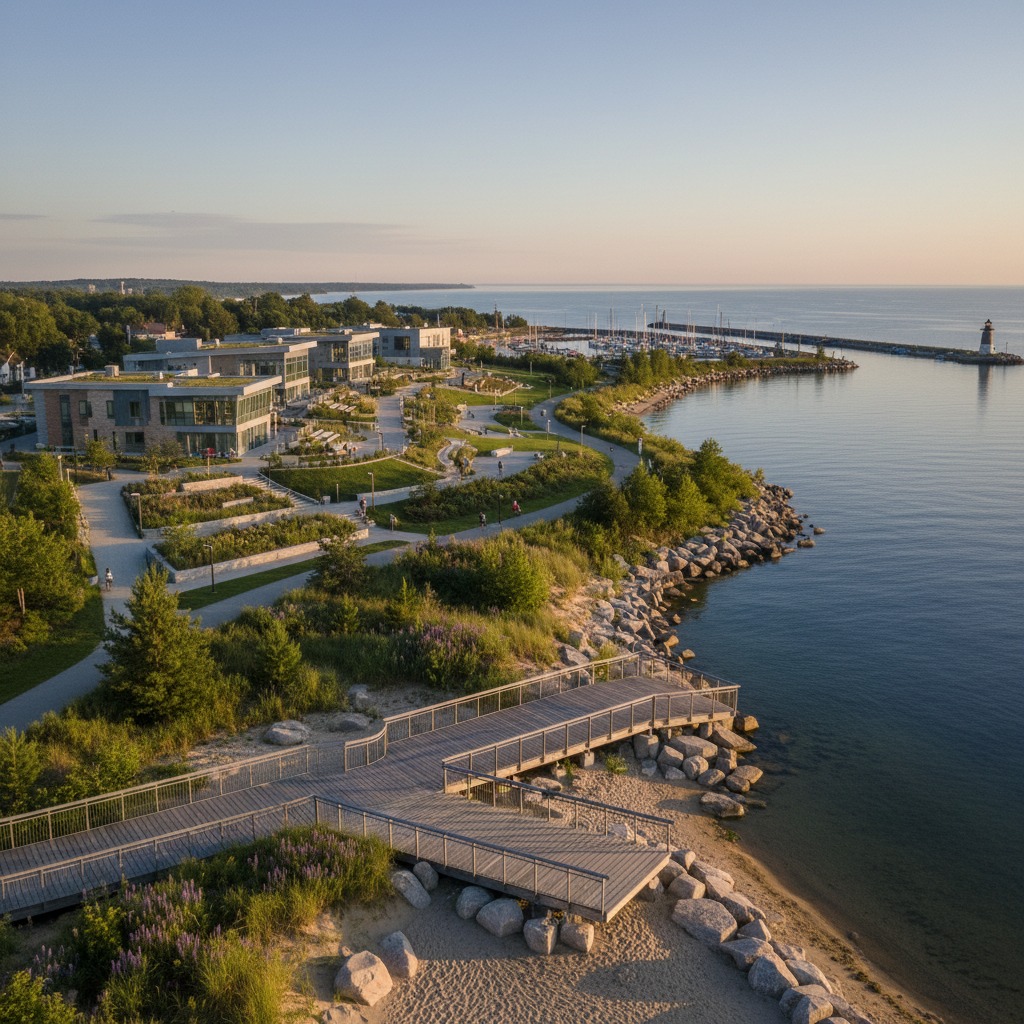 Town planning map showing waterfront development zones