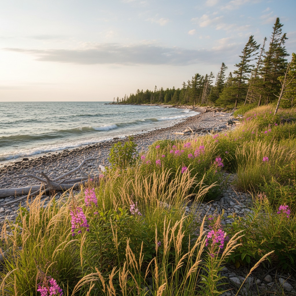 Lush native vegetation growing along a natural forest shoreline