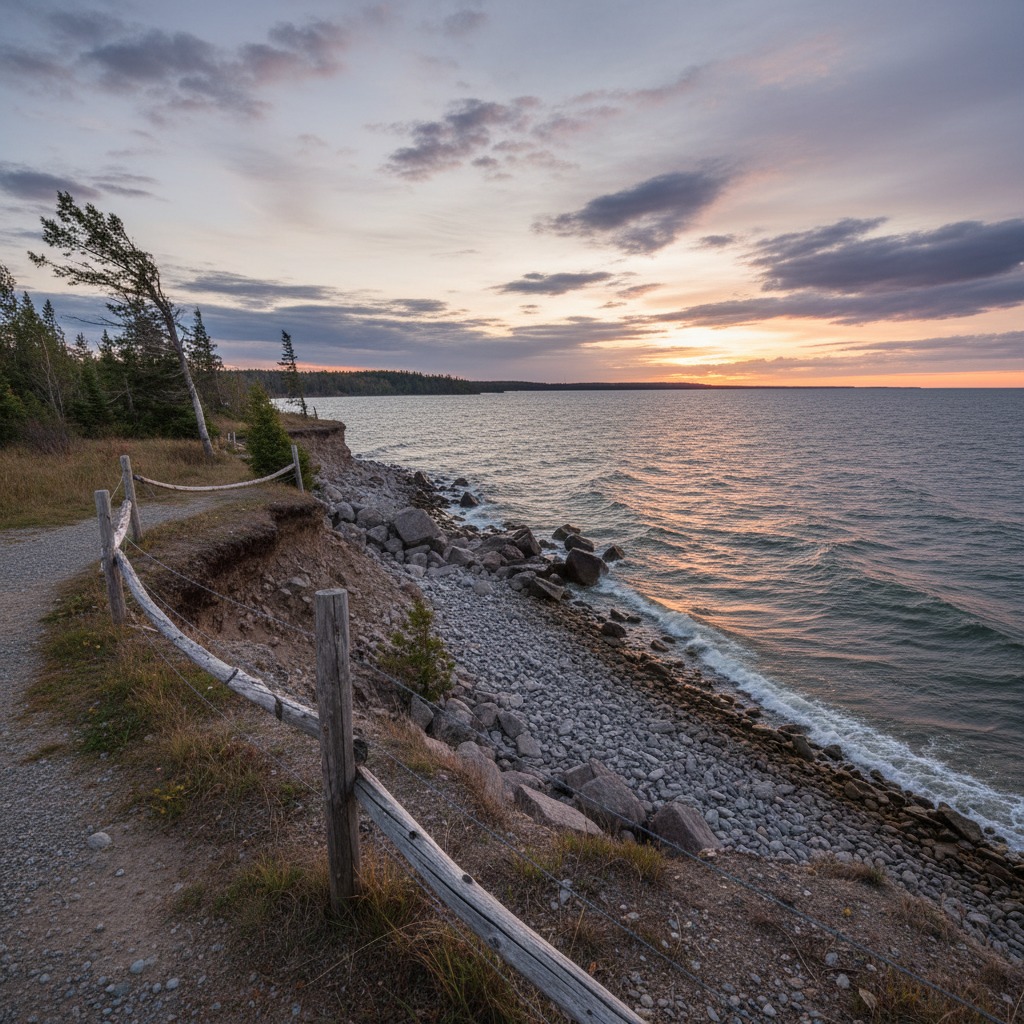 Ontario lakefront shoreline with mixed residential and natural areas