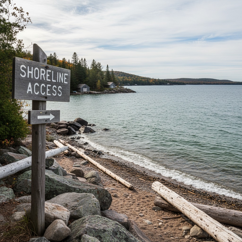 Public beach access sign along a coastal road