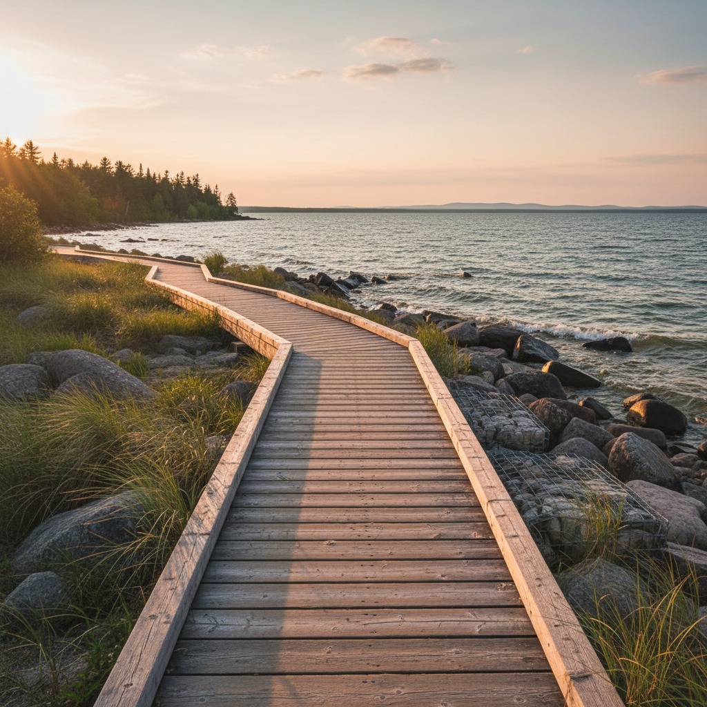 Wooden boardwalk providing public access to a beach