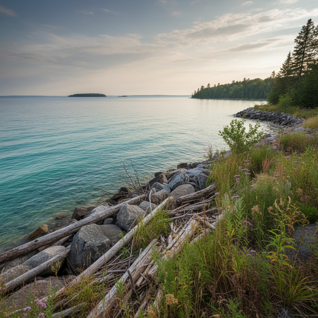 Natural vegetated shoreline with gentle slope to the water
